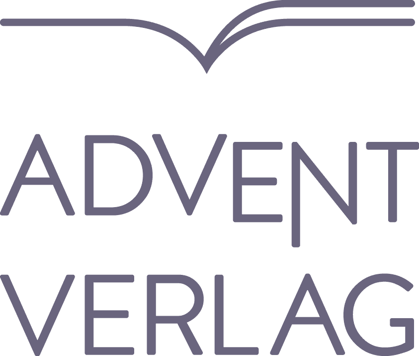 Farbenfrohes Advent-Verlag Logo mit offenem Buch, symbolisiert christliche Literatur und festliche Produkte, ideal für kirchliche Veranstaltungen, Kinderbücher und Glaubensförderung, Fokus auf christliche Werte, Weihnachten und religiöse Bildung.
