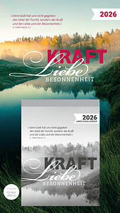 Kraft Liebe Besonnenheit 2026 Kalender, Natur, ruhiges Wasser, Herbstfarben, spirituelle Kalender, christliche Inspiration, advent-verlag.de.