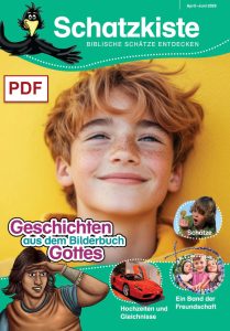 Der junge rotehaarte Junge lächelt vor einem gelben Hintergrund, umgeben von Bibelgeschichten und religiösen Themen, passend für Kinderbibeln und christliche Bildung.